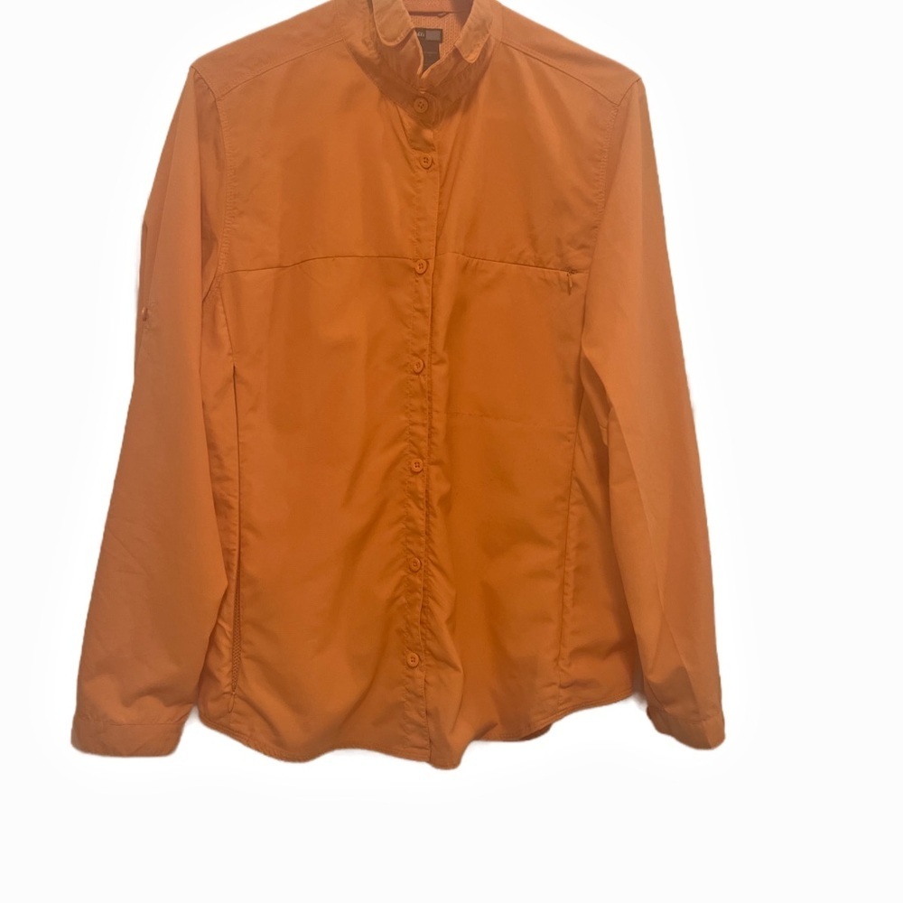 REI Orange Button Down Shirt with Minimalist Design